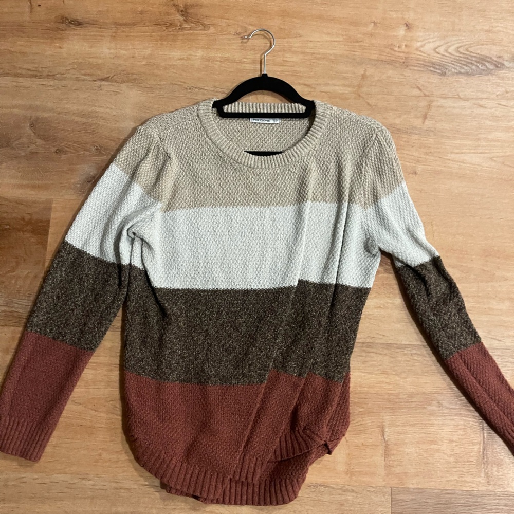 Pink Clover Women's Striped Sweater - Cream, Brown, Tan